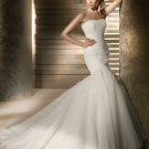 Strapless Alencon Lace Organza Bridal Gown Mermaid Wedding Dress Chapel Train SP34