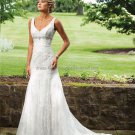 A-line Lace Bridal Gown Sleeveless V-neck Court Train Wedding Dress