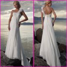 A-line One Shoulder Chiffon Bridal Gown Pleated Empire Waist Beach Wedding Dress A57