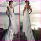 A-line Flowers One Shoulder Chiffon Bridal Gown Pleated Empire Waist Beach Wedding Dress A58