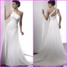 A-line Flowers One Shoulder Chiffon Bridal Gown Pleated Empire Waist Beach Wedding Dress A67