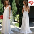 A-line Cap Sleeves White Chiffon Bridal Gown Applique Empire Waist Pregnant Wedding Dress CL15