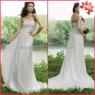 A-line Strapless White Chiffon Bridal Gown Applique Empire Waist Pregnant Wedding Dress H04