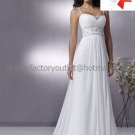 A-line Thin Straps White Chiffon Bridal Gown Jeweled Empire Waist Pregnant Wedding Dress MG309