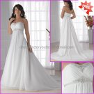 A-line Strapless White Chiffon Bridal Gown Jeweled Empire Waist Wedding Dress Lace Up Back MN055