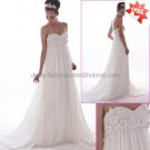 A-line Strapless White Chiffon Bridal Gown Applique Empire Waist Pregnant Wedding Dress MN89