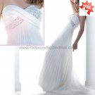 A-line Strapless White Chiffon Bridal Gown Pleated Jeweled Empire Waist Pregnant Wedding Dress MN90