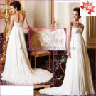 A-line Strapless Ivory Chiffon Bridal Gown Embroidered Jeweled Empire Waist Pregnant Wedding Dress