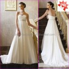 A-line Strapless White Chiffon Bridal Gown Pleated Prom Dress Jeweled Empire Waist Wedding Dress