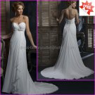 A-line Strapless Sweetheart White Chiffon Bridal Gown Prom Dress Jeweled Empire Waist Wedding Dress