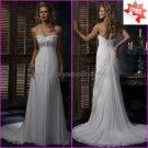 A-line Strapless White Chiffon Bridal Gown Pleated Prom Dress Empire Waist Wedding Dress Laces Back