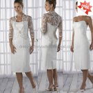 Hot Sale White Satin Short Bridal Gown Knee Length Prom Dress Free Lace Jacket Sheath Wedding Dress