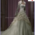 A-line Ivory Taffeta Lace Bridal Gown Strapless Wedding Dress Free Long SleevesJacket