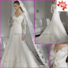 A-line White Lace Bridal Gown Strapless Long Sleeves Lace top Wedding Dress