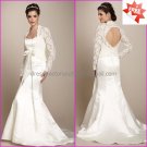 Hot Sale White Satin Mermaid  Bridal Gown Free Long Sleeves Lace Jacket  Wedding Dress