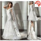 A-line White Lace Bridal Gown V-neck Cap Sleeves Lace top Wedding Dress