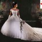 A-line White Lace Applqiue Tulle Bridal Gown Off Shouler Corset Top Wedding Dress Cathedral Train