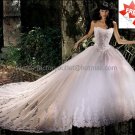 A-line White Lace Applqiue Tulle Bridal Gown Strapless Corset Top Wedding Dress Cathedral Train
