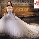 A-line White Lace Applqiue Tulle Bridal Gown Halter Strap Corset Top Wedding Dress Cathedral Train