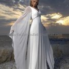 A-line White Chiffon Long Sleeves Bridal Gown V-neck Empire Waist Wedding Dress