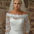 Alencon Lace A-line Bridal Gown Custom Off Shoulder Ivory White Lace Wedding Dress 3/4 Long Sleeves