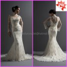Good Lace Mermaid Bridal Gown Custom Ivory White Lace Wedding Dress High Neck Long Sleeves