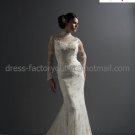 100% Good Lace Mermaid Bridal Gown Custom Ivory White Lace Wedding Dress Choker Neck Long Sleeves