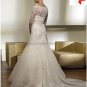 A-line White Organza Lace Bridal Gown V-neck Long Sleeves Wedding Dress