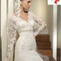 A-line White Organza Lace Bridal Gown V-neck Long Sleeves Wedding Dress
