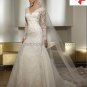 A-line White Organza Lace Bridal Gown V-neck Long Sleeves Wedding Dress