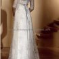 A-line White Lace Bridal Gown V-neck Long Sleeves Wedding Dress Free Silver Sash