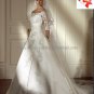 A-line White SATIN Bridal Gown Strapless 3/4 Sleeves Lace top Wedding Dress