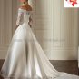 A-line White SATIN Bridal Gown Strapless 3/4 Sleeves Lace top Wedding Dress