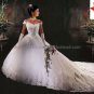 A-line White Lace Applqiue Tulle Bridal Gown Sz24 6 8 10+Corset Top Wedding Dress Cathedral Train