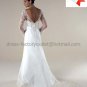 A-line White Lace Long Sleeves Bridal Gown V-neck Beaded Wedding Dress Sweep Train
