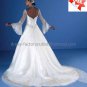 A-line White Organza Lace Applique Long Sleeves Bridal Ball Gown V-neck Beaded Wedding Dress