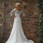 Alencon Lace A-line Bridal Gown Custom Off Shoulder Ivory White Lace Wedding Dress 3/4 Long Sleeves