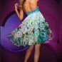 Straples Green Blue 4 Imprinted Chiffon Bridal Knee Length Evening Dress Short Prom Dress