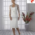A-line Mini White Satin Lace Short Bridal Gown Knee Length Prom Dress Long Sleeves Wedding Dress