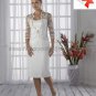 A-line Mini White Satin Lace Short Bridal Gown Knee Length Prom Dress Long Sleeves Wedding Dress