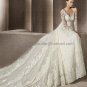 V-neck Long Sleeves Eclipse Jeweled Empire Waist Bridal Gown White Alencon Lace A-line Wedding Dress