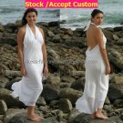 A-line Mini White Chiffon Short Bridal Evening Dress Halter Ankle Length Beach Wedding Dress