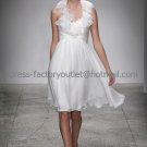 A-line Mini White Chiffon Taffeta Short Bridal Evening Dress Halter Tea Length Wedding Dress