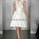A-line Mini White Taffeta Short Bridal Evening Dress Halter Knee Length Wedding Dress