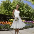 A-line Mini White Chiffon Short Bridal Evening Dress One Shoulder Knee Length Beach Wedding Dress