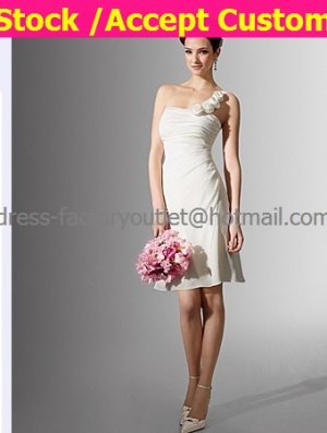 Sheath Mini White Chiffon Short Bridal Evening Dress One SHoulder Tea Length Beach Wedding Dress