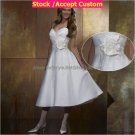 A-line Mini White Taffeta Short Bridal Evening Dress 2 Straps Ankle Length Beach Wedding Dress