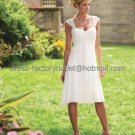 A-line Mini White Chiffon Short Bridal Evening Dressa Cap Sleeves Knee Length Beach Wedding Dress