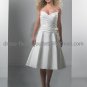 A-line Mini White Taffeta Short Bridal Evening Dress 2 Straps Tea Length Beach Wedding Dress