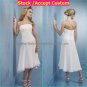 A-line White Chiffon Beaded Short Evening Dress Bridesmaid Dress Strapless Beach Wedding Dress